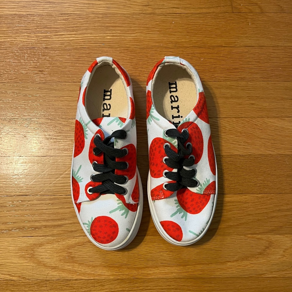 Marimekko White Sneakers with Red Strawberry Motif